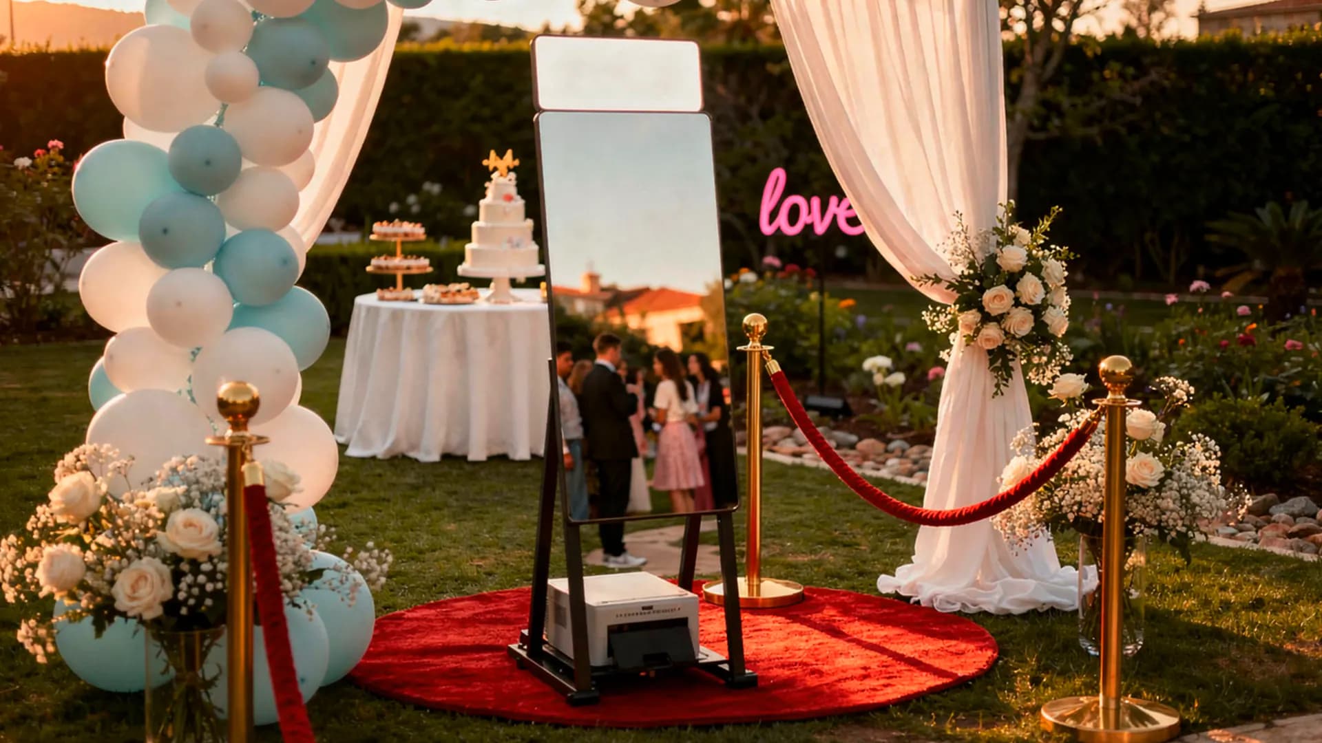 Fotomatón para bautizos en Albacete - Espejo mágico con decoración elegante para bautizo